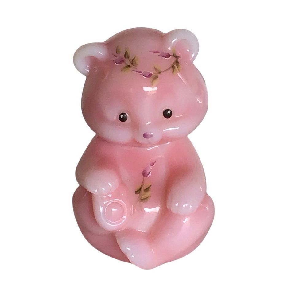 Fenton Rosalene Sitting Apple Blossom Bear Hand Painted 100 Years